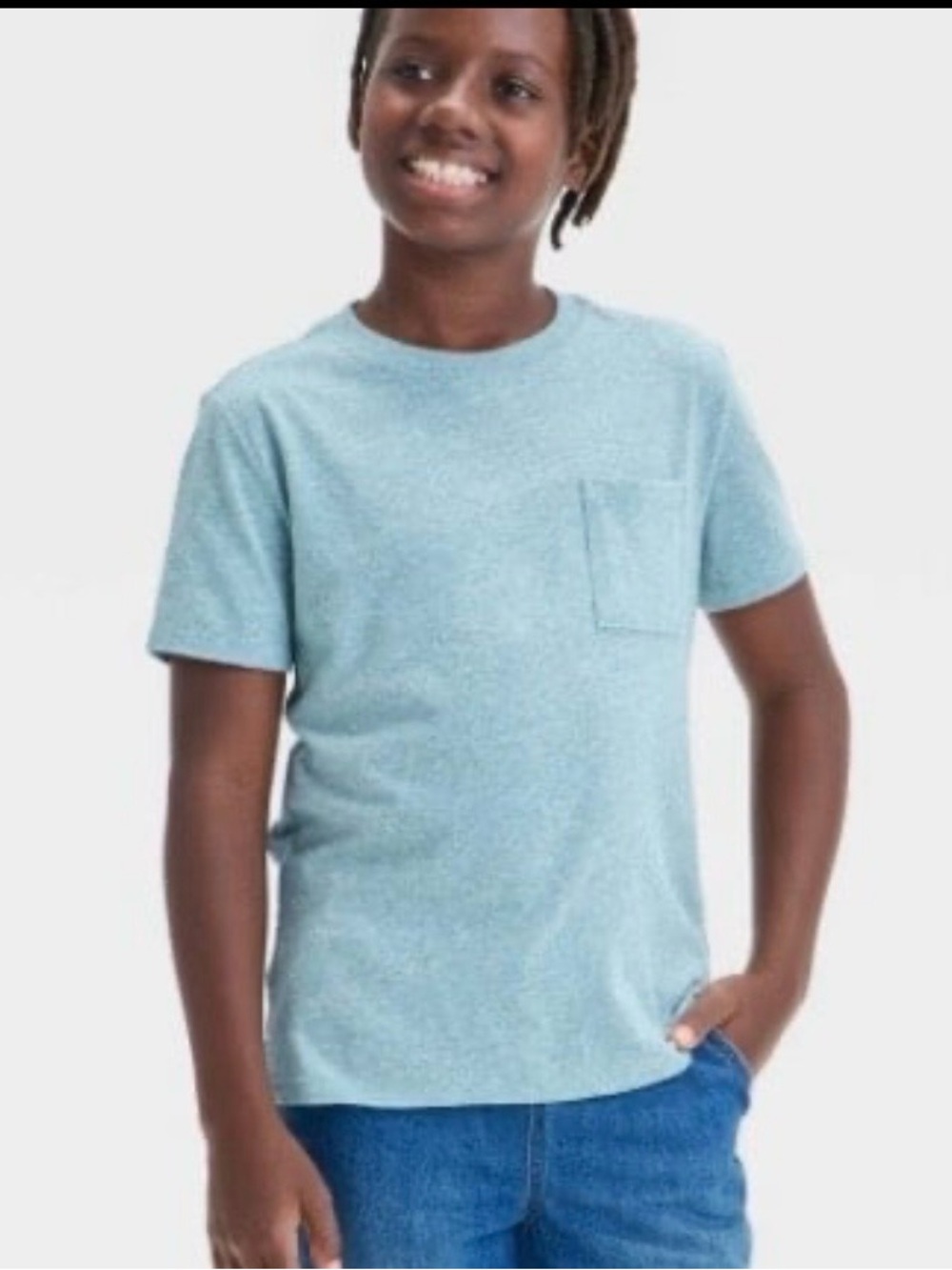 Boys' Short Sleeve Pocket T-Shirt - Cat & Jack™ Teal Green Size Large Husky new